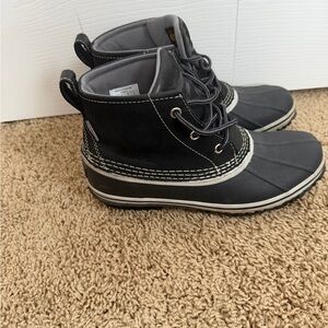 Eddie Bauer Black Duck Boots with White Stitching
